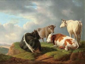 Cattle In A Sunlit Field by Alexander Johann Dallinger Von Dalling