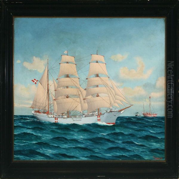 Seascape With Quintero Danmark, Steamer And Lightship - view 1