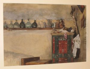 Bauernstube Mit Bett Und Bauernschrank by Rudolf Dammeier