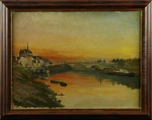 Franskt Flodlandskap I Solnedgang by Pierre-Emmanuel Damoye