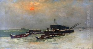 Les Barques Au Coucher Du Soleil by William Parsons W. Dana