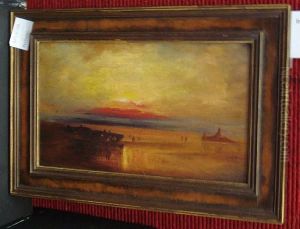 Figures On Beach At Sunset by Francis Danby