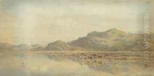 Cattle Watering Before The Arthog Hills, Near Barmouth by Thomas Danby