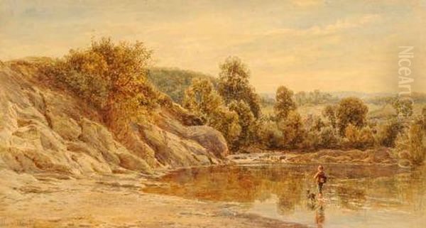 A Young Fisherman With Dog Fishing In A Lake - view 1