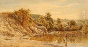 A Young Fisherman With Dog Fishing In A Lake by Thomas Danby