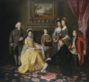Group Portrait Of Sir James And Lady Hodges And Their Family, Gathered Around A Table In An Interior by Sir Nathaniel Dance-Holland