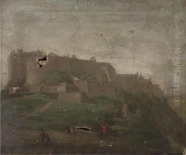Figures Before A Castle, Thought To Be Edinburgh - view 1