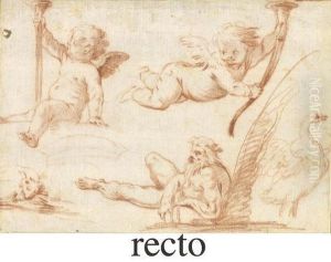Two Putti With Trumpets, A River God, A Mute Swan And A Sleeping Dog ( by Vincenzo Dandini