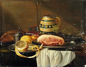 Nature Morte Au Pichet, Morceau De Viande Et Citrons by Guillam Dandoy