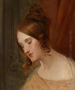 Head Of A Girl With Brownlocks by Josef Franz Danhauser