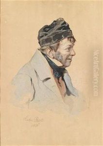 Bildnis Einesherrn Im Profil Mit Haube by Josef Franz Danhauser