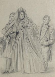 Study For Figures In Die Klostersuppe (recto); Study Of A Womanstanding, Her Right Arm Outstretched (verso) by Josef Franz Danhauser