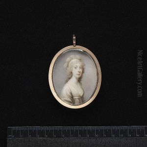 A Lady, Wearing White Closed Robe With Yellow Trim And Voluminous Sleeves, A White Ribbon Bandeau In Her Long Curled And Powdered Hair. by Abraham Daniel