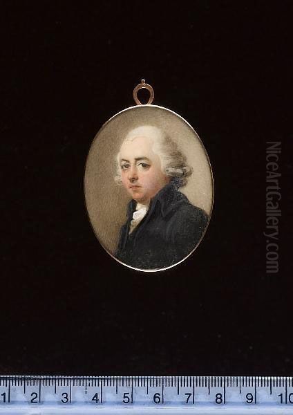 A Gentleman, Probably Of The Stone Family, Wearing Black Coat, Matching Waistcoat, Frilled White Cravat And Powdered Wig With Side Buckles. - view 1
