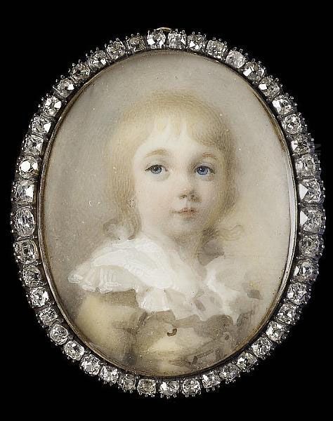 A Blue-eyed Child, Wearing Cream Coat And Wide Frilled White Collar - view 1