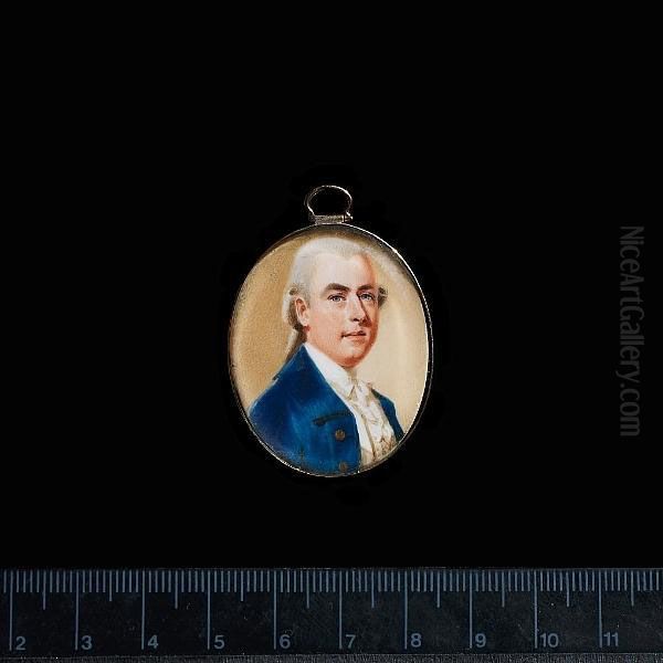 A Gentleman, Wearing Blue Coat, White Waistcoat, Frilled Chemise, Tied Stock And Powdered Wig Worn - view 1