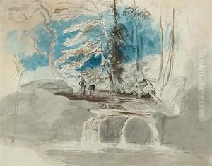 Native Woman Bathing In River