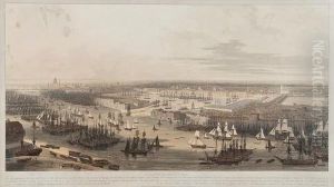 An Elevated View Of New Dock In Wapping by William Daniell RA
