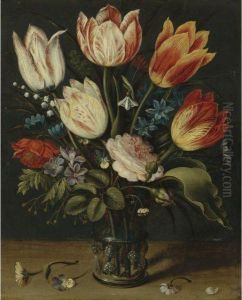 Still Life Of Tulips And Other Flowers In A Glass Vase by Andries Daniels or Danielsz