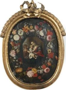 Guirlande De Fleurs Entourant Une Vierge A L'enfant by Andries Daniels or Danielsz