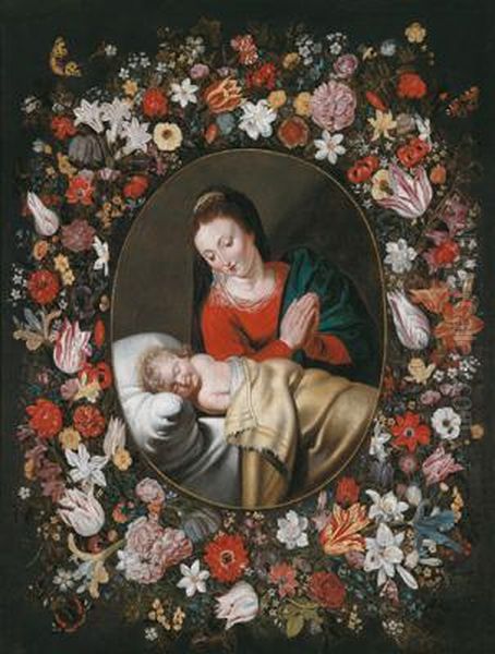 Peter Paul Rubens Cerchia Madonna Con Gesu Dormiente In Una Ghirlanda Di Rose - view 1