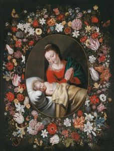 Peter Paul Rubens Cerchia Madonna Con Gesu Dormiente In Una Ghirlanda Di Rose by Andries Daniels or Danielsz