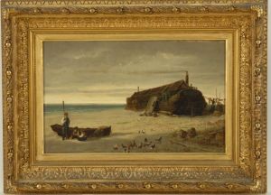 Figures On A Beach With Shipwreck