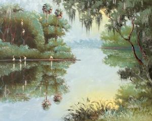 Florida Highwaymen Backwater Scene With Egrets by William Daniels