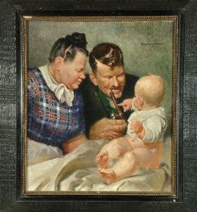 An Austrian Couple Admiring A Baby by Josef Danilowatz