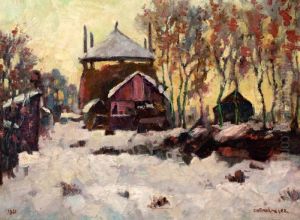 Winterse Boerderij Met Hooimijt by Charles Dankmeijer