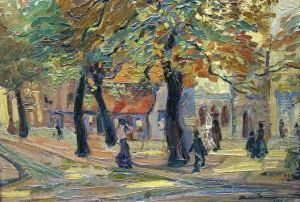 Figures In A Churchyard Withwoodland