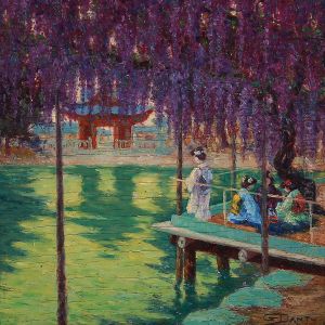 Japanese Women On A Bridge Under A Wisteria by Georges Dantu