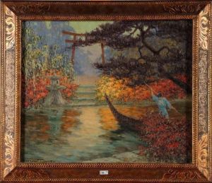 Barque Animee Dans Un Jardin Japonais by Georges Dantu