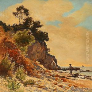 Coastal Scenewith A Boy Fishing by Georges Paul Darasse