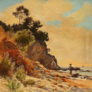 Coastal Scene With A Boy Fishing by Georges Paul Darasse