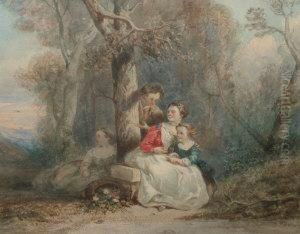 Dumoulin -- Mother And Children In A Woodland Scene by Alexis Auguste Darcy-Dumoulin