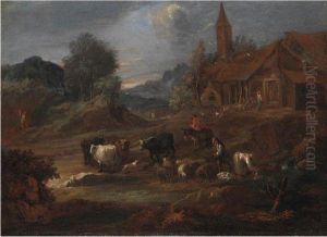 Paesaggio Con Contadini, Armenti E Un Casolare by Ernesto, Monsu Daret