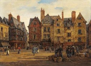 Veduta Della Place Plumereau A Tour Con Varie Figure Accessorie by Paul Joseph Victor Dargaud