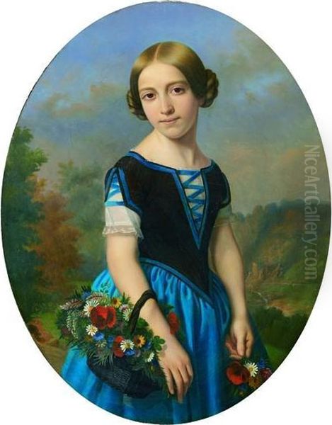 Portrait De Jeune Fille Au Panier De Fleurs - view 1