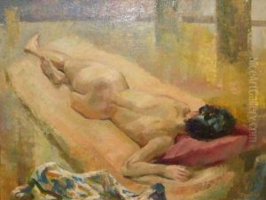 Reclining Nude (see Artists Label Verso) by Harry Fred Darking