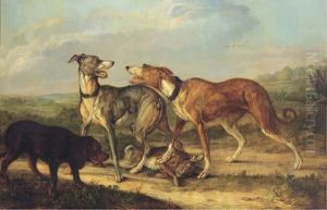 Hounds Fighting Over A Hare In An Extensive Landscape
