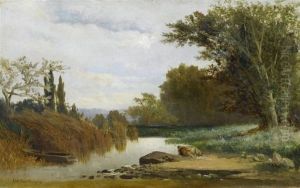 Landscape By The River Bank by Karl Pierre Daubigny