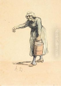 Vecchia Portatrice Di Acqua by Honore Daumier