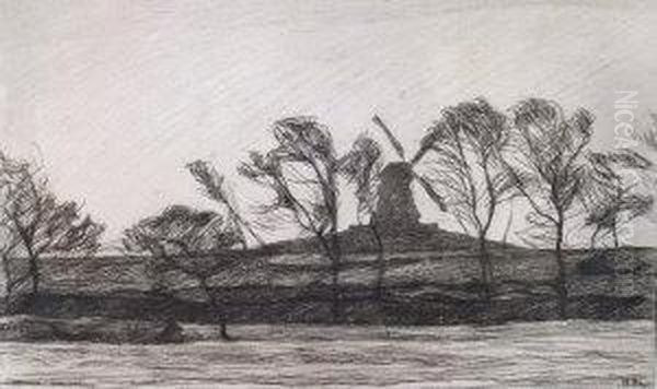 Windmill And Wind Swept Trees - view 1