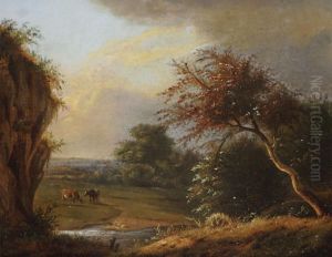 Cows In The Meadow Near The Water by Jean-Baptiste Davelooze