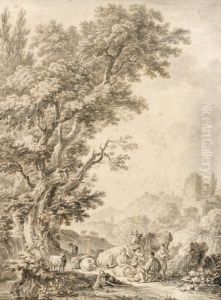 Une Paire De Paysages Animes by Joseph Antoine David De Marseille