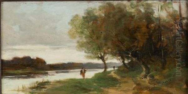 Flusslandschaft Mit Person Am Ufer - view 1