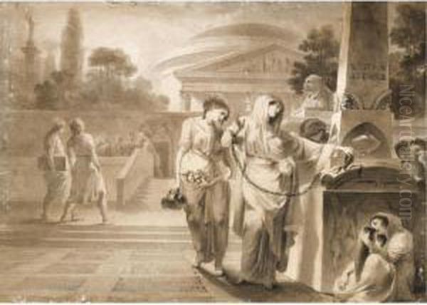 A Classical Scene With A Vestal Virgin Making An Offering On A Sarcophagus - view 1
