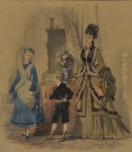 Mere Et Ses Enfants Dans Un Interieur by Jules David