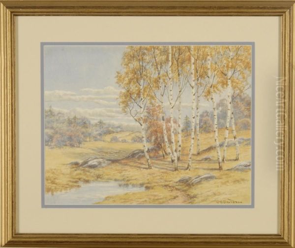 Fall River Landscape With Stand Of Birches In Foreground - view 1